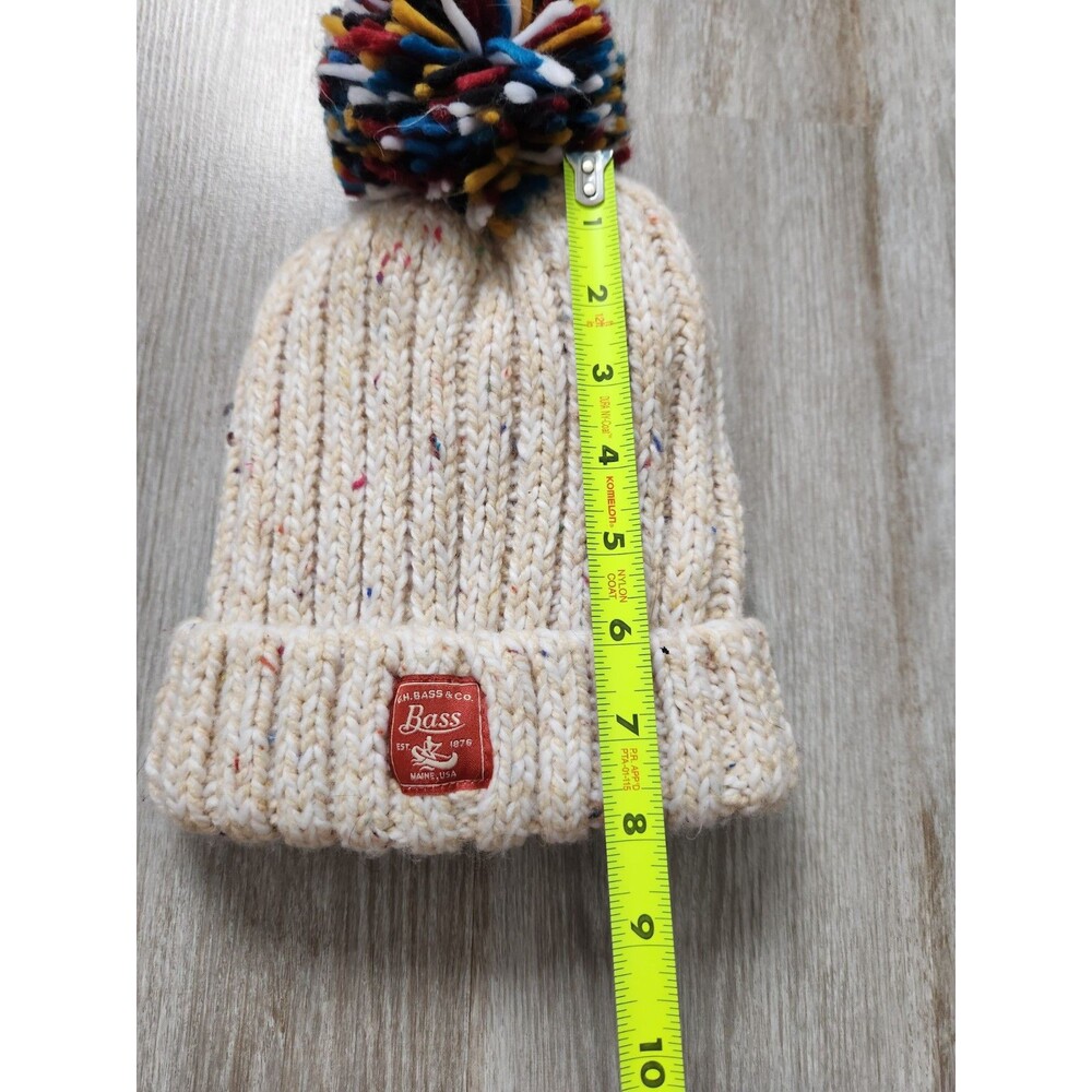 G.H. Bass Fleece Lined Knit Beanie Oatmeal Speckled Pom Pom Unisex Adult OS EUC - Picture 4 of 9